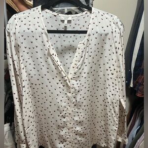 Joie Cream and burgundy silk Heart Blouse